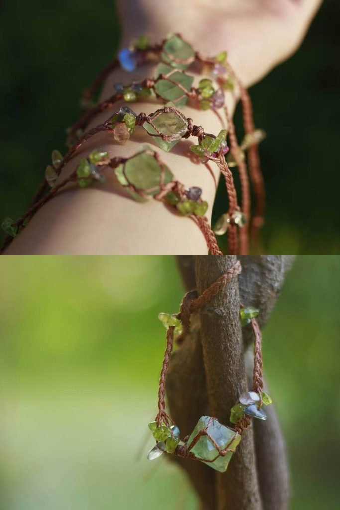 Green Fluorite Octahedron and Chip Bracelet