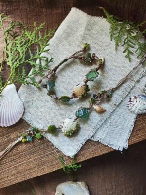 Boho Shell and Green Fluorite Bracelet
