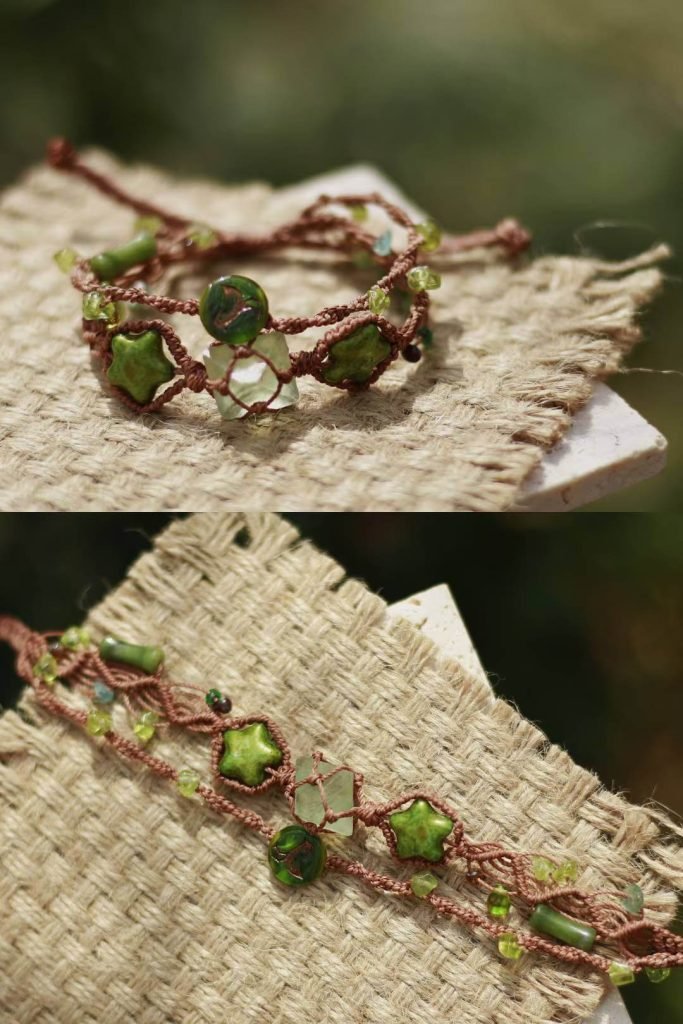 Green Fluorite Octahedron Double Layer Bracelet