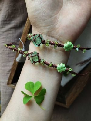 Green Fluorite and Ceramic Four Leaf Clover Bracelet