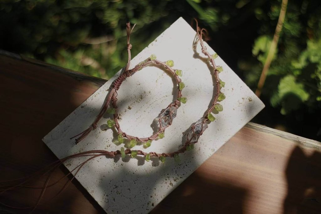 Herkimer Diamond and Peridot Chip Bracelet