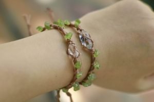 Herkimer Diamond and Peridot Chip Bracelet