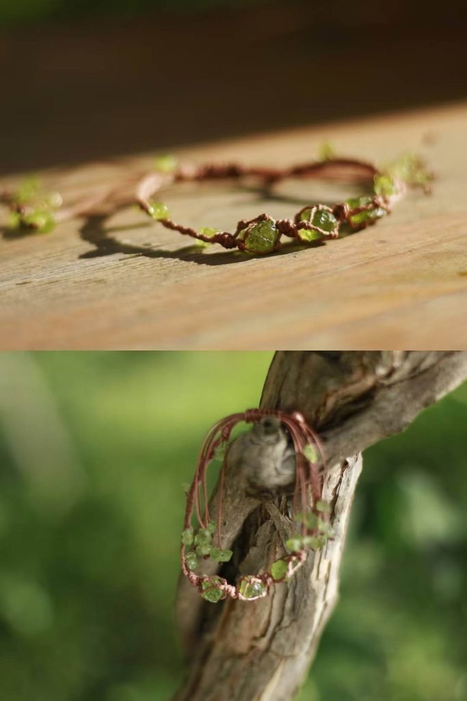 Raw Peridot Woven Bracelet